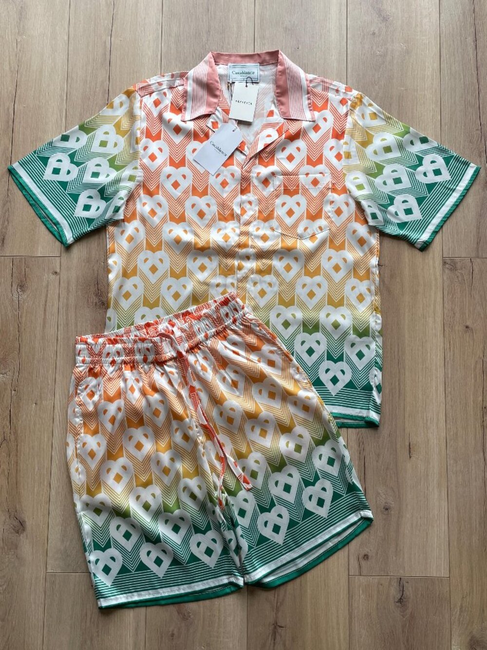 Medium Size Casablanca Men's Multicolor Silk Shirt/Short Set